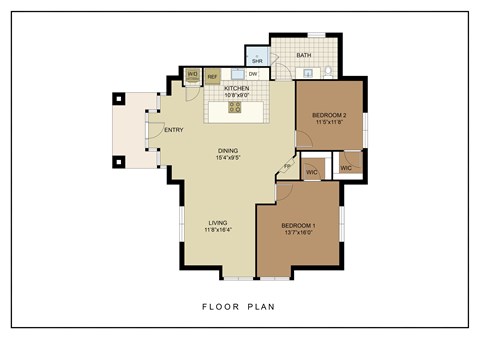 Floor plan for 2 beds, 1 bath, 1178 sqft